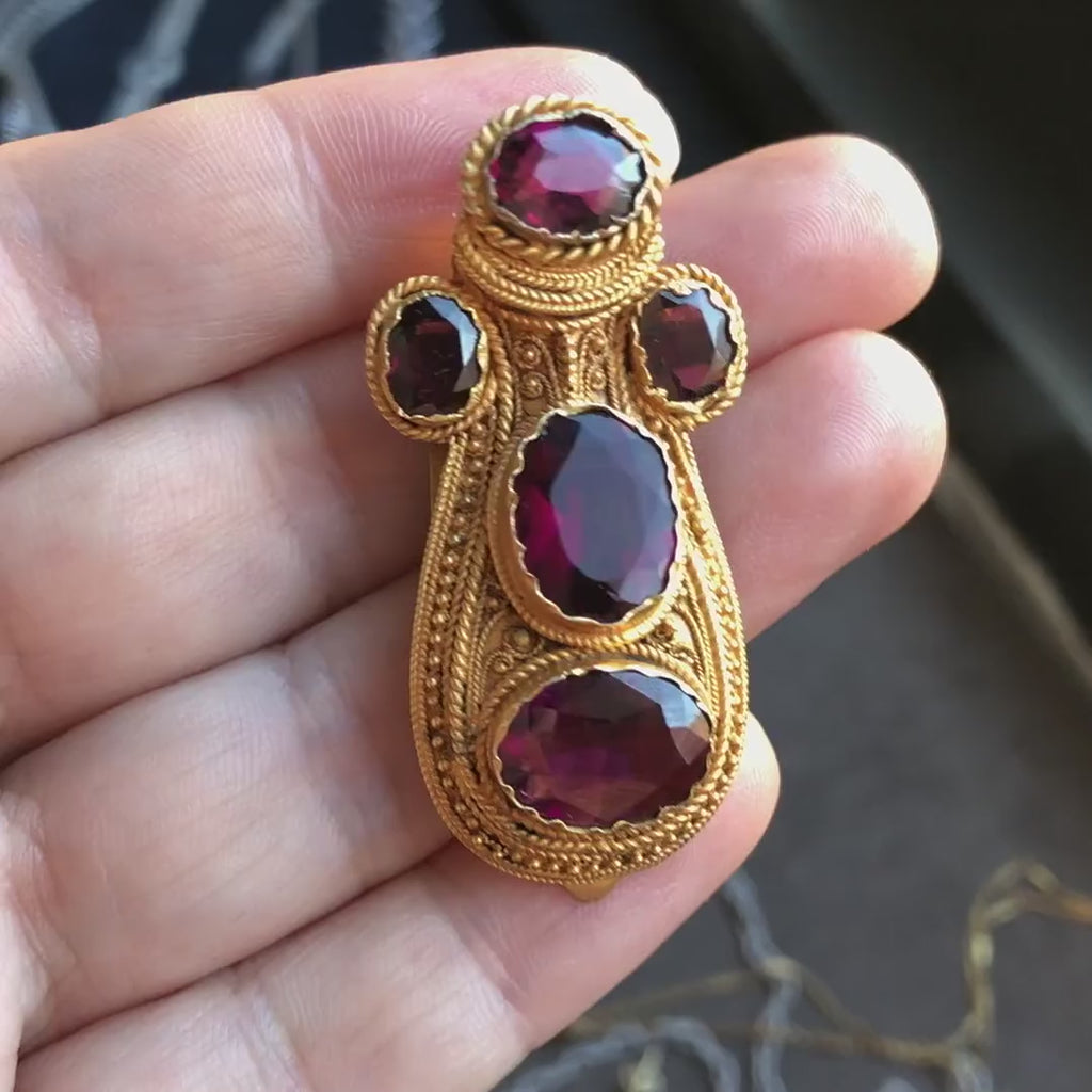Antique Etruscan Revival Garnet Clip, from Doyle & Doyle jewelry
