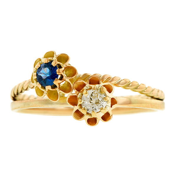 Vintage Sapphire & Diamond Bypass Ring:: Doyle & Doyle