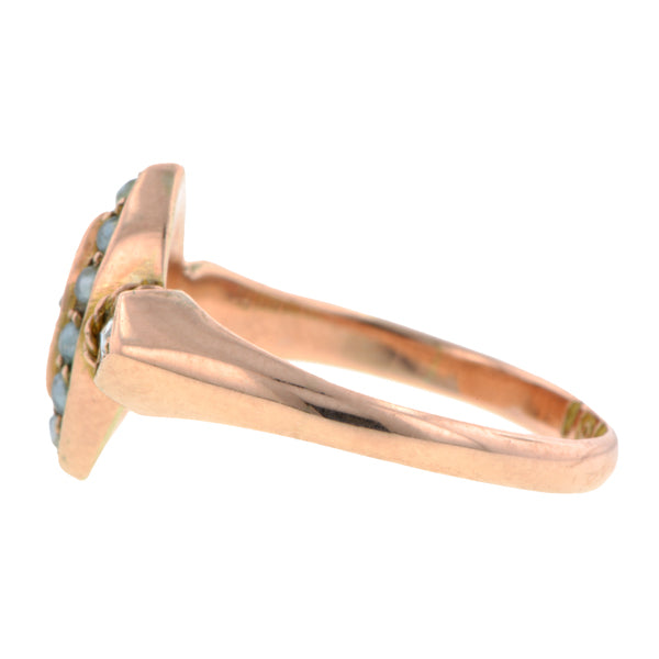 Victorian Rose Cut Diamond & Pearl Ring::