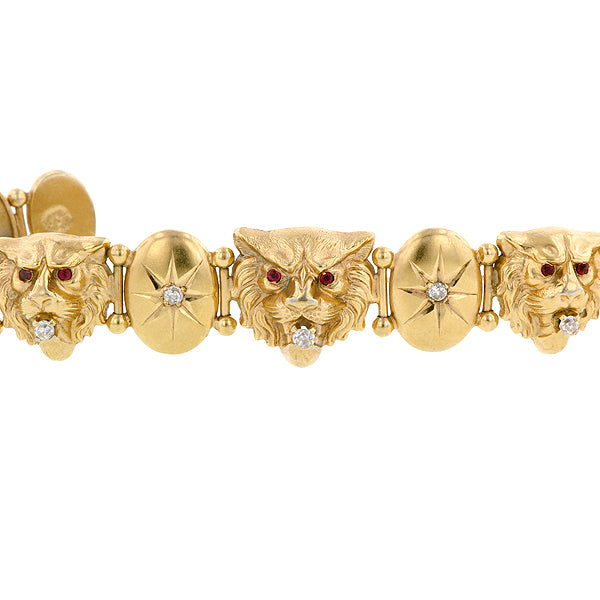 Victorian Lion Head Diamond Link Bracelet