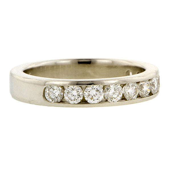 Estate ring: a Platinum Round Brilliant Cut Diamond Wedding Band sold by Doyle & Doyle vintage and antique jewelry boutique.