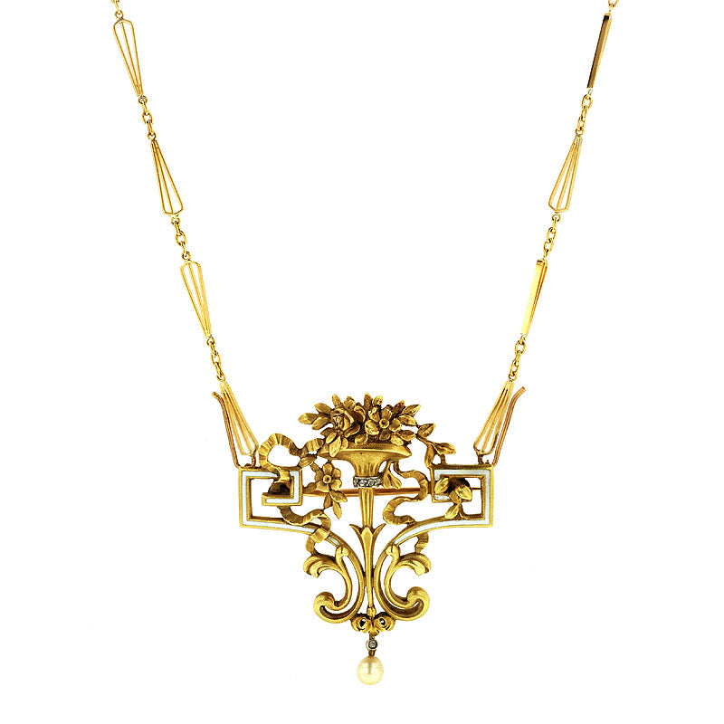 Antique White Enamel* Diamond Necklace/Pin::Doyle&Doyle