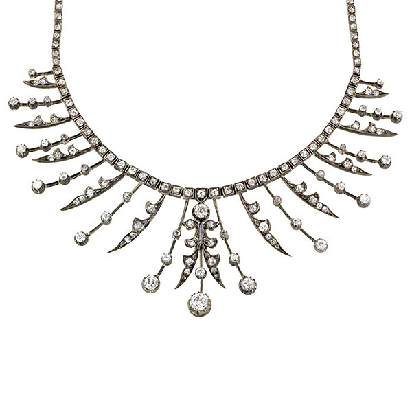 Victorian Old European Diamond Fringe Necklace sold by Doyle and Doyle an antique and vintage jewelry boutique