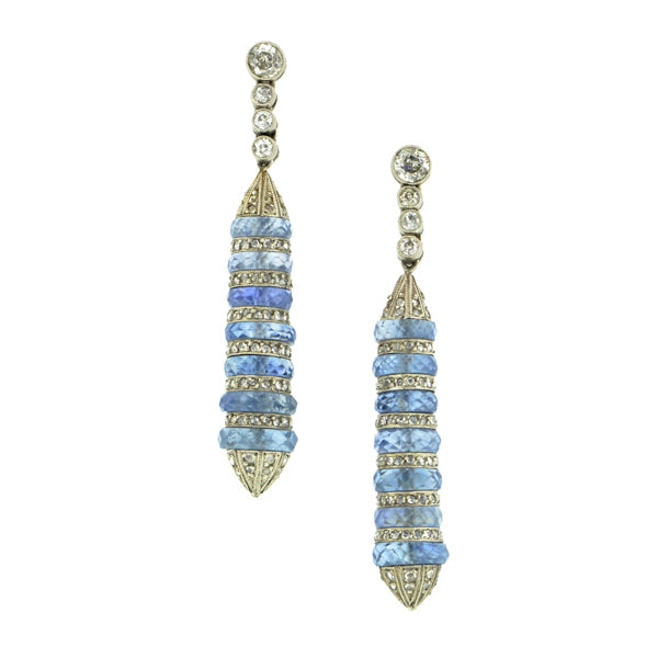 Art Deco Sapphire & Diamond Drop Earrings::Doyle & Doyle