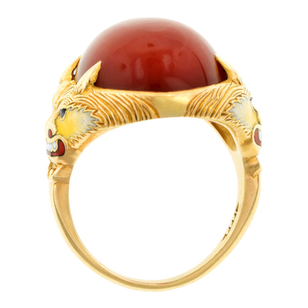 Art Deco Carnelian Enamel Dragon Ring