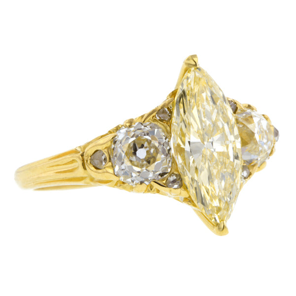 Antique Fancy Yellow Diamond Engagement Ring, MQ 2.00ct :: Doyle & Doyle