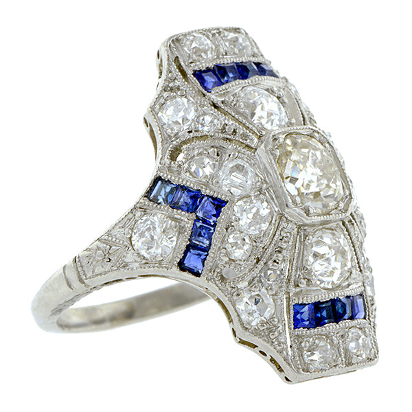 Art Deco Diamond Sapphire Dinner Ring, Old Euro 0.47ct:: Doyle & Doyle