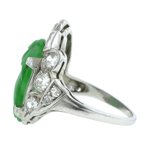 Art Deco Carved Jade Ring::  Doyle & Doyle