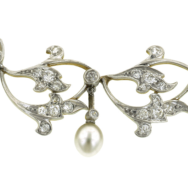 Edwardian Diamond & Pearl Drop Necklace:: Doyle & Doyle