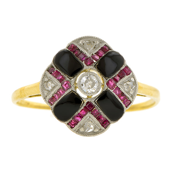 Edwardian Diamond, Onyx & Ruby Ring:: Doyle & Doyle