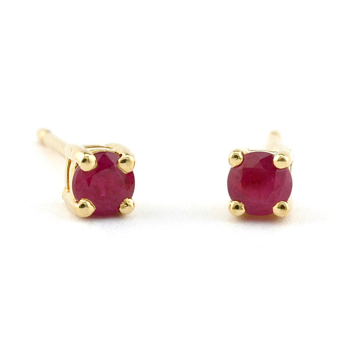 Round Ruby Stud Earrings,  3mm Yellow Gold