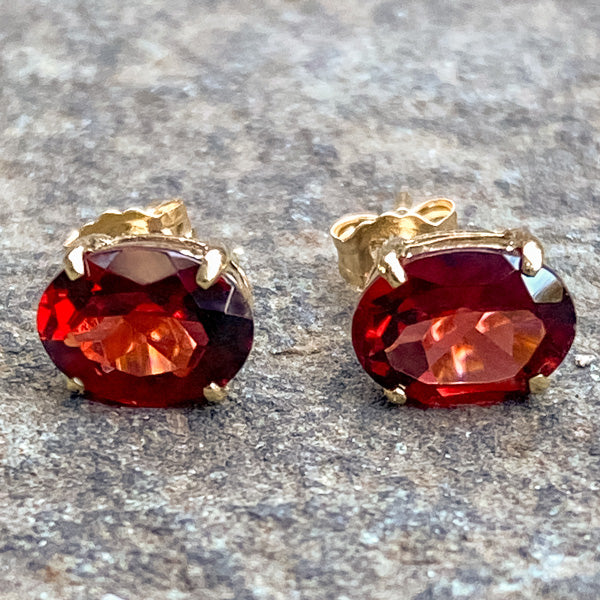 Oval Garnet Stud Earrings, 6x8mm sold by Doyle and Doyle an antique and vintage jewelry boutique