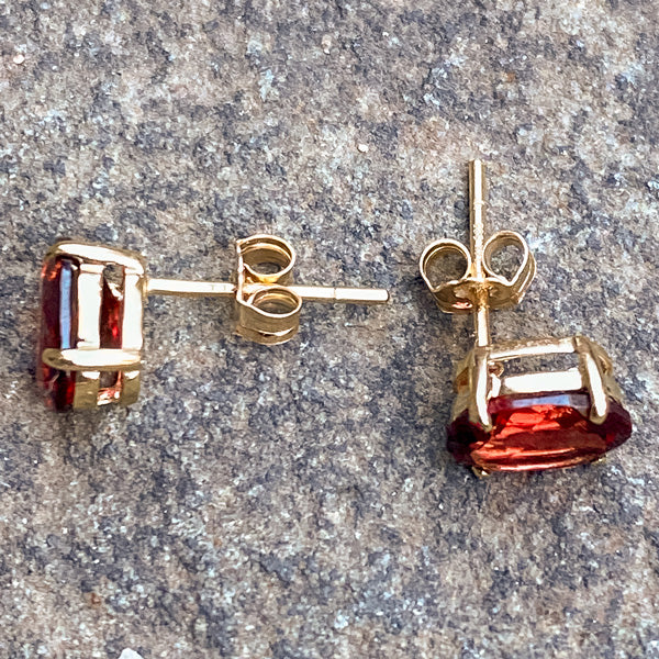 Oval Garnet Stud Earrings, 6x8mm sold by Doyle and Doyle an antique and vintage jewelry boutique