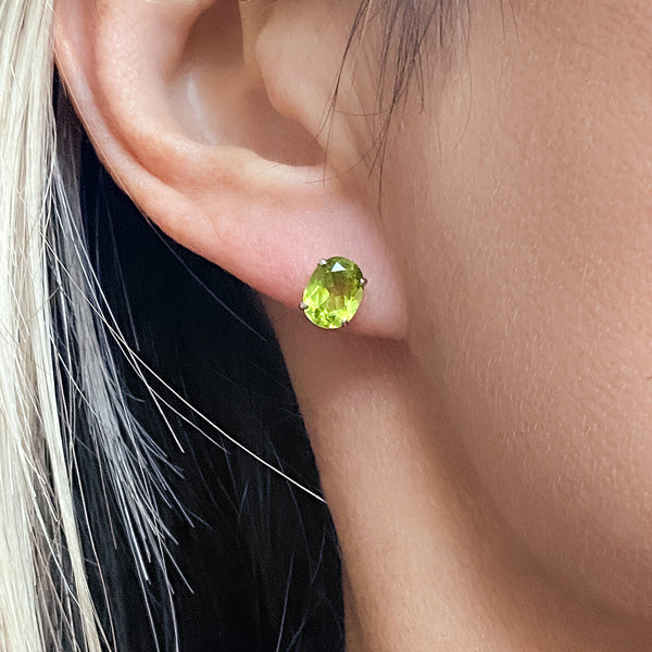 Oval Peridot Stud Earrings, 6x8mm sold by Doyle and Doyle an antique and vintage jewelry boutique