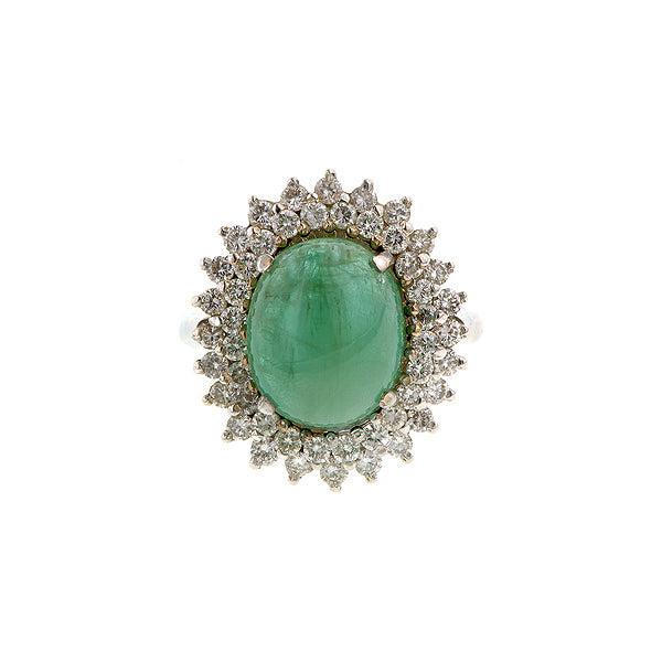 Cabochon Emerald & Diamond Frame Ring