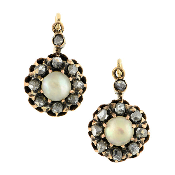 Victorian Pearl & Diamond Cluster Earrings:: Doyle & Doyle