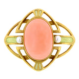 Coral & Green Guilloche Enamel* Pin::Doyle & Doyle
