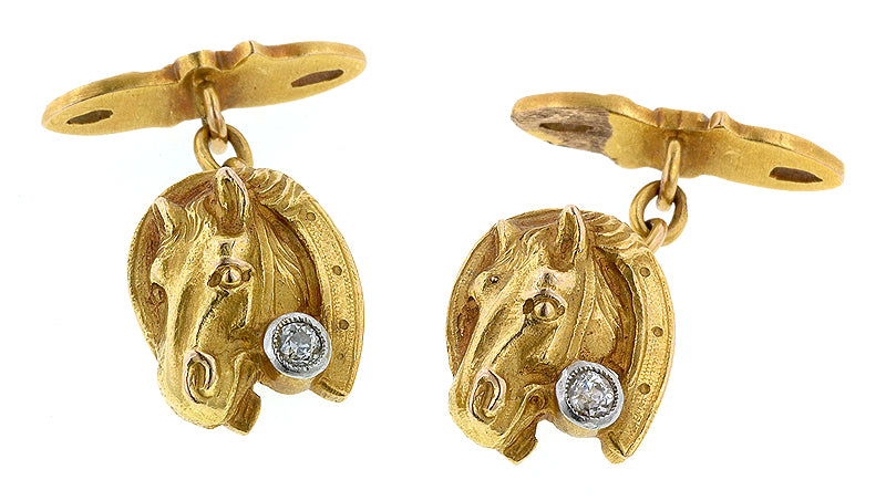 Horse & Horseshoe Old European Diamond Cufflinks::Doyle & Doyle