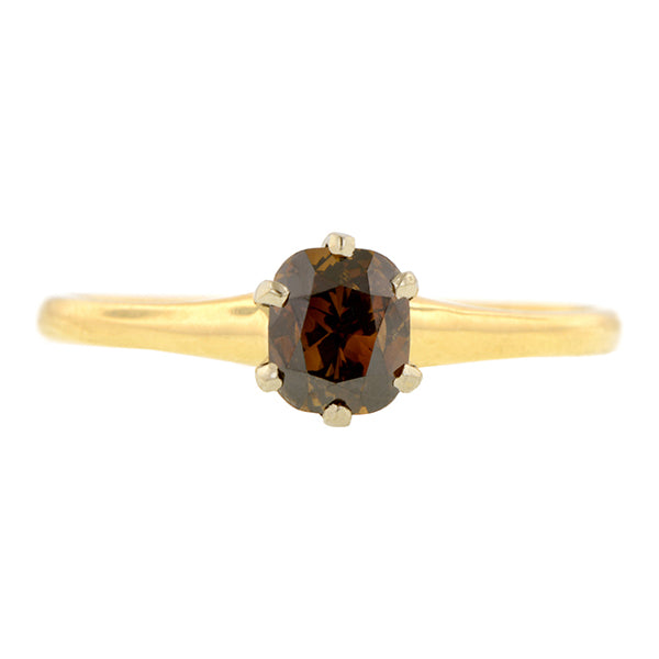 Vintage Fancy Brown Diamond Solitaire Engagement Ring, Cushion 0.56ct
