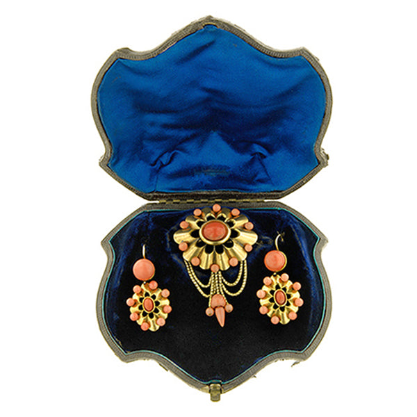 Victorian Coral Earring & Pin Set:: Doyle & Doyle