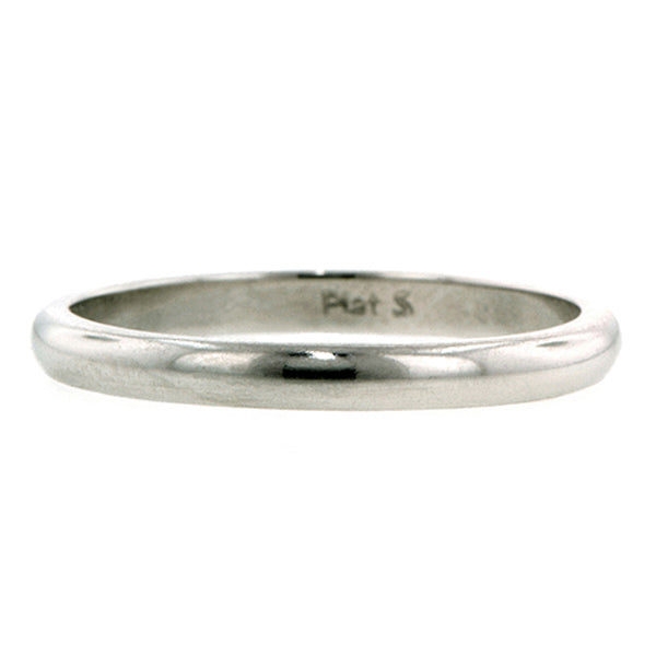 Estate Wedding Band Ring, Half Round Platinum, Size 5.5