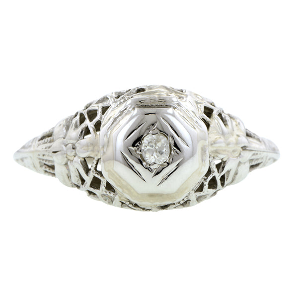 Art Deco Diamond Filigree Ring, Old Mine 0.05ct