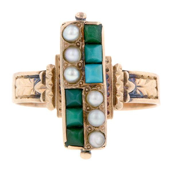 Victorian Turquoise & Pearl Ring::Doyle & Doyle