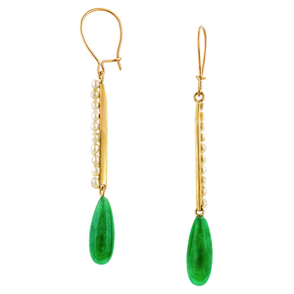 Vintage Jade & Pearl Drop Earrings::  Doyle & Doyle