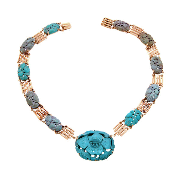 Vintage Carved Turquoise Necklace