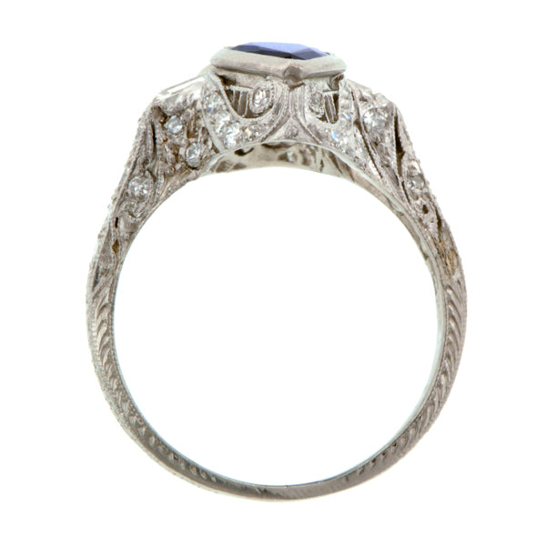 Art Deco Twin Stone Sapphire & Diamond Ring::Doyle & Doyle