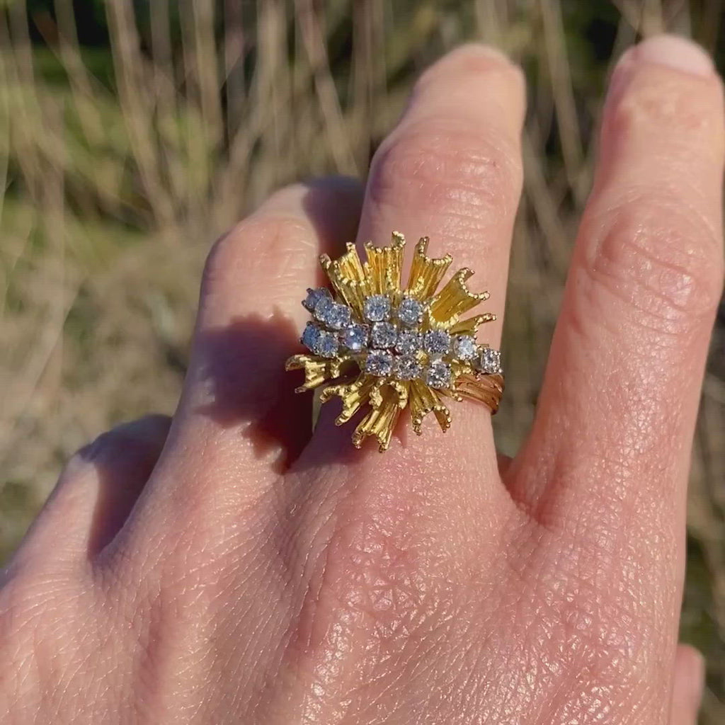 Vintage Brutalist Diamond Ring sold by Doyle and Doyle an antique and vintage jewelry boutique