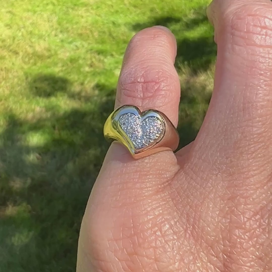Vintage Pave Diamond Heart Ring sold by Doyle and Doyle an antique and vintage jewelry boutique