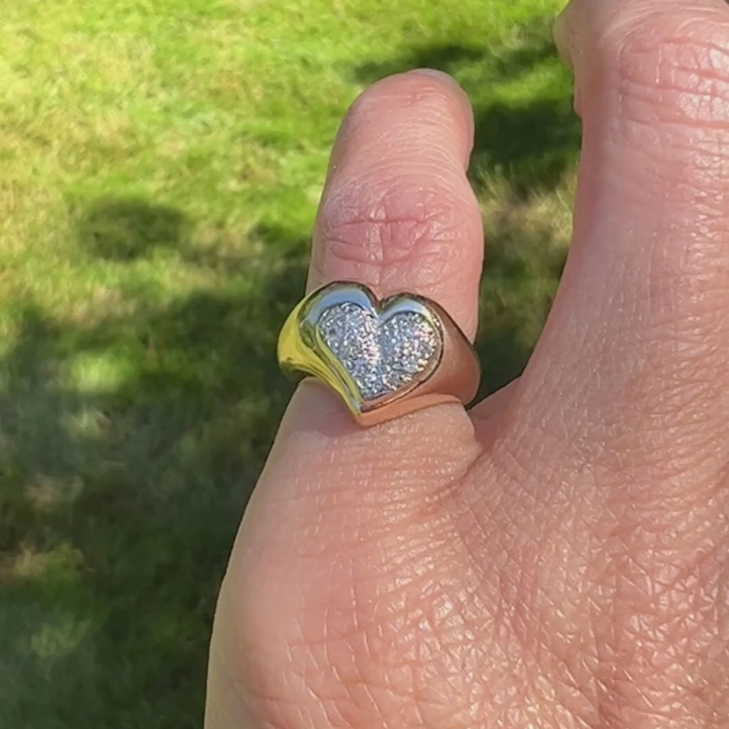 Vintage Pave Diamond Heart Ring sold by Doyle and Doyle an antique and vintage jewelry boutique