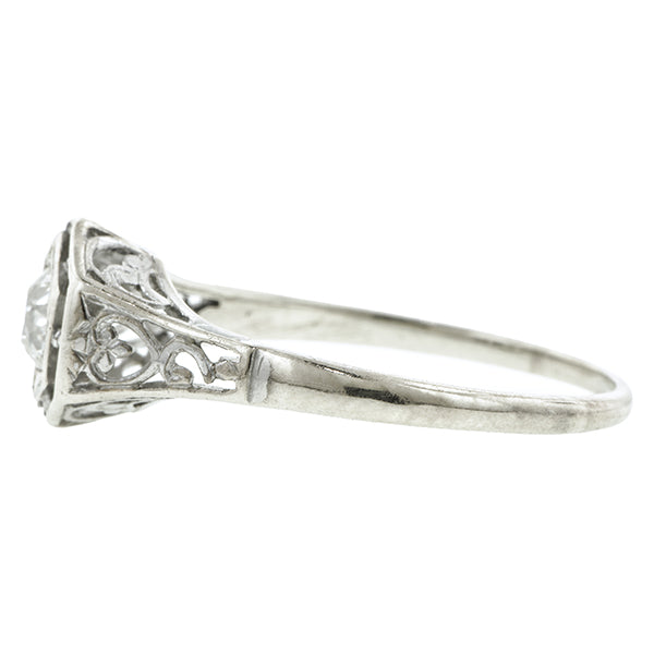 Art Deco Filigree Diamond Solitaire Engagement Ring, Old European, 0.42ct::  Doyle & Doyle
