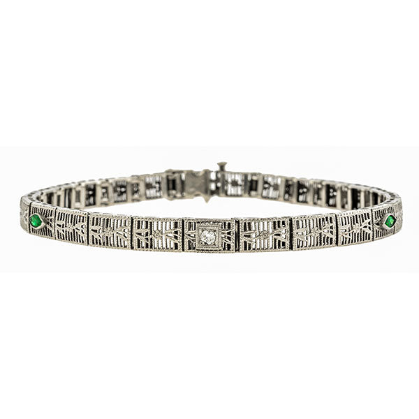 Art Deco Diamond & Emerald* Filigree Bracelet:: Doyle & Doyle