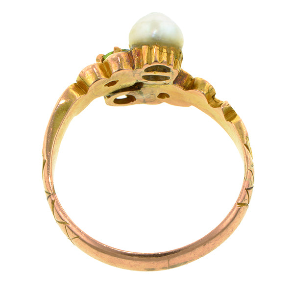Art Nouveau Demantoid Garnet & Pearl Ring
