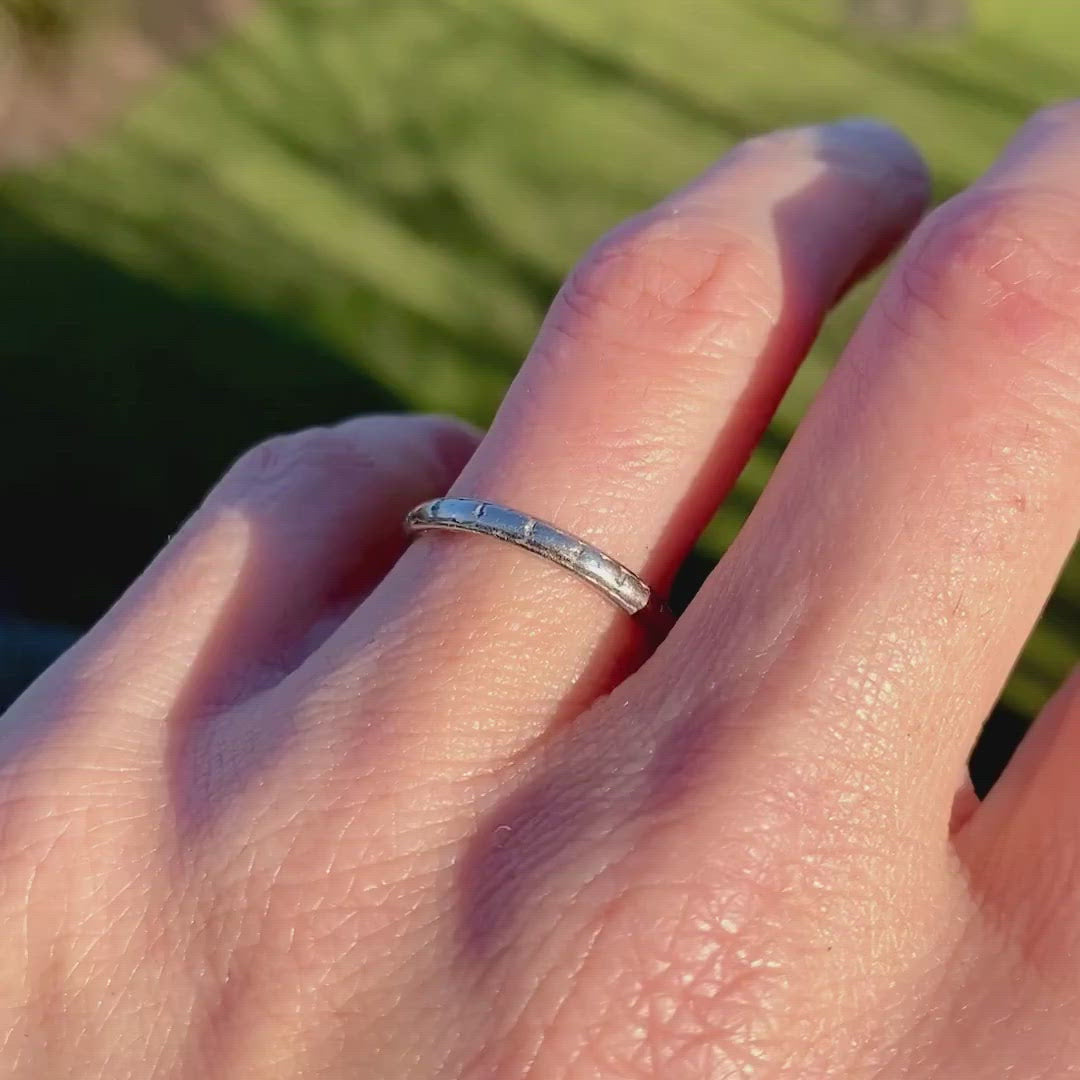 Art Deco Patterned Platinum Wedding Band sold by Doyle and Doyle an antique and vintage jewelry boutique