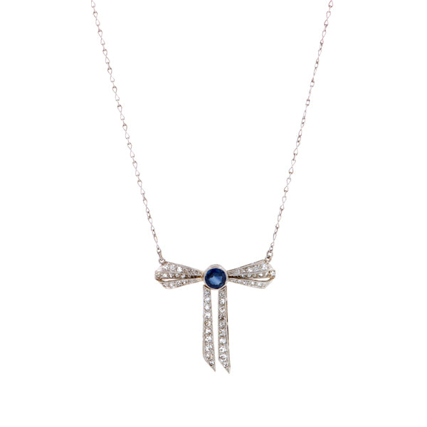 Vintage Diamond & Sapphire Bow Necklace:: Doyle & Doyle