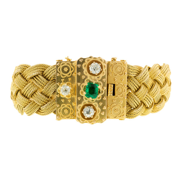 Victorian Emerald & Diamond Clasp Braided Bracelet