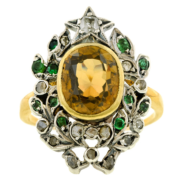 Zircon, Emerald & Diamond Ring :: Doyle & Doyle