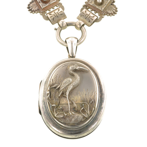 Victorian Silver Bird Locket & Chain