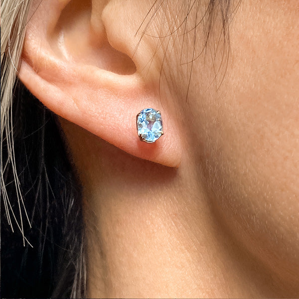 Oval Aquamarine Stud Earrings, 5x7mm sold by Doyle and Doyle an antique and vintage jewelry boutique