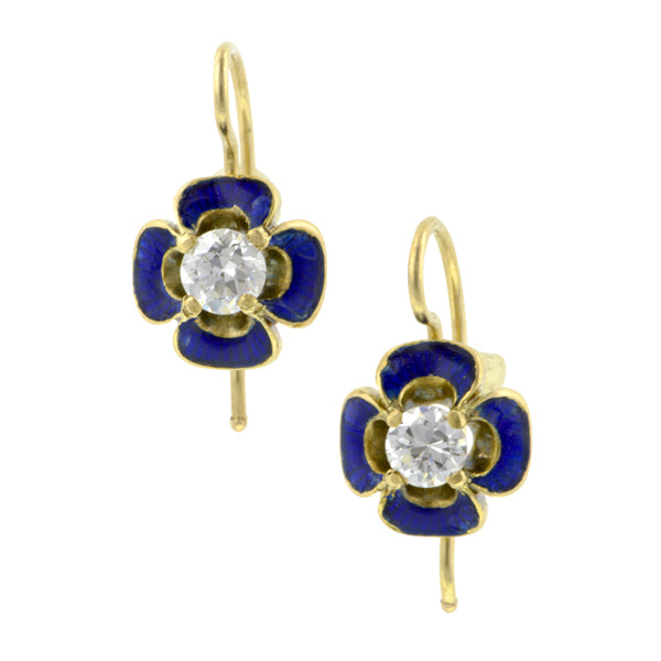 Antique Diamond Enamel Flower Earrings