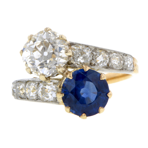 Antique Sapphire & Diamond Moi et Toi Ring:: Doyle & Doyle