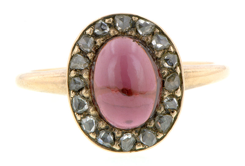 Garnet Cabochon & Rose Cut Diamond Ring :: Doyle & Doyle