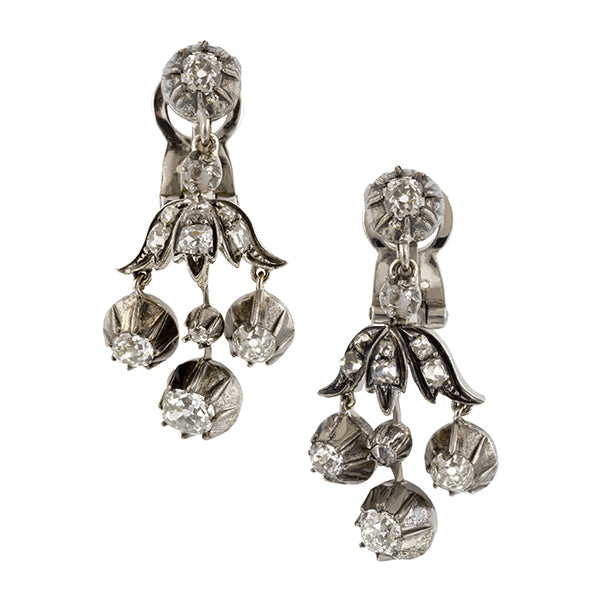 Victorian Silver Topped Diamond Drop Earrings:: Doyle & Doyle