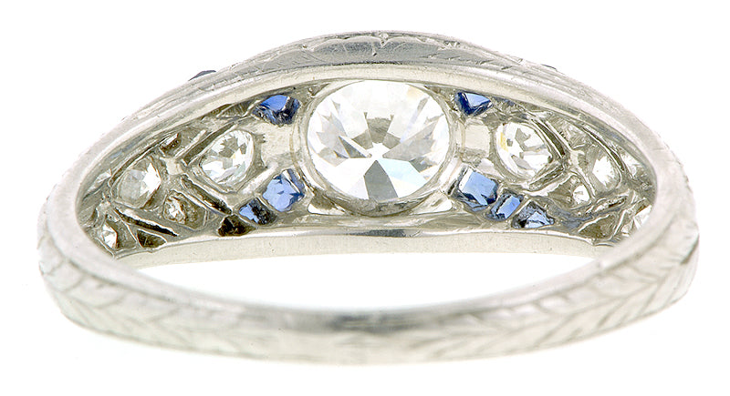 Art Deco TRB .60ct Diamond & Sapphire* Platinum Engagement Ring :: Doyle & Doyle