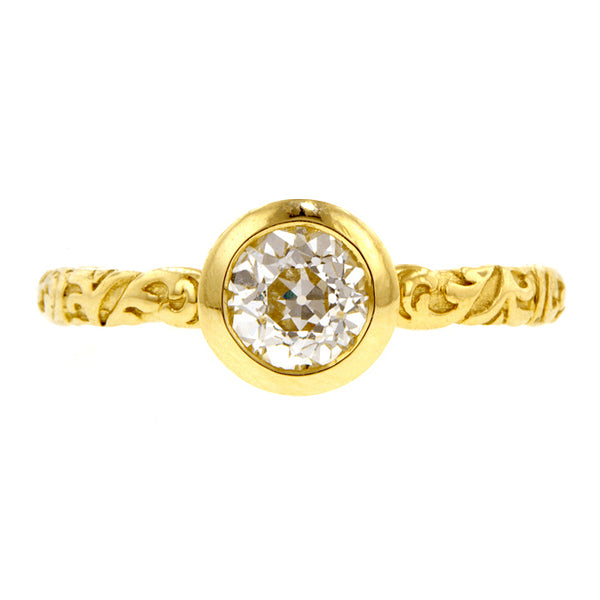 Contemporary ring: a Yellow Gold Old Euro 0.53ct Bezel Engagement Ring-Heirloom sold by Doyle & Doyle vintage and antique jewelry boutique.