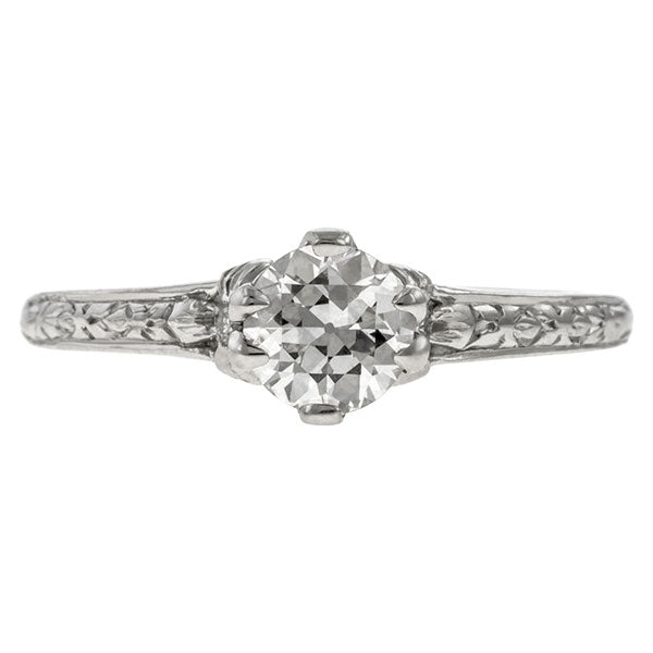 Contemporary ring: a Platinum Flower Engagement Ring, TRB 0.50ct.-Heirloom sold by Doyle & Doyle vintage and antique jewelry boutique.