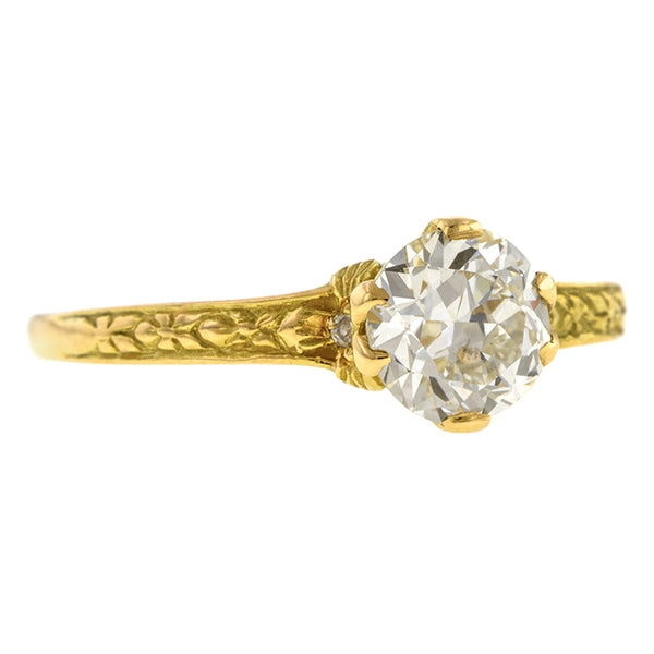 Contemporary ring: a Yellow Gold Flower Shaped Old European Cut Diamond Heirloom Engagement ring sold by Doyle & Doyle vintage and antique jewelry boutique.  
